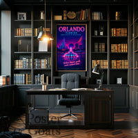 Orlando's Futuristic Neon Dreamscape: Urban Cityscape Poster
