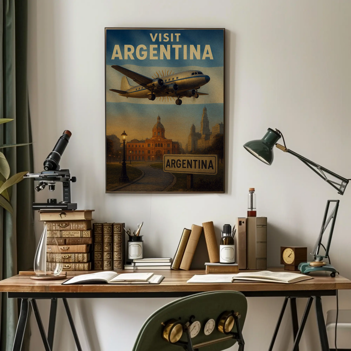 Visit Argentina Sun Emblem Building Flight Travel Poster