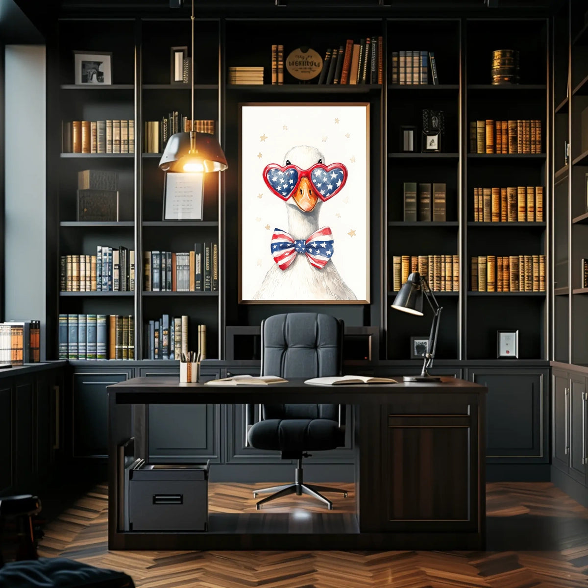 Goose With Oversized Sunglasses In American Flag Poster