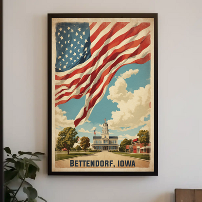 Bettendorf Iowa Town Hall Vintage Travel Poster
