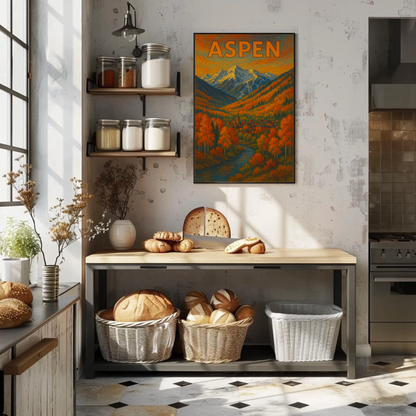 Aspen Autumn Mountain Town Travel Poster
