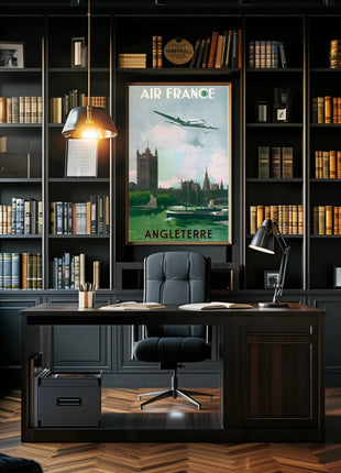 Vintage Air France Travel Poster Depicting Gothic London Landmarks