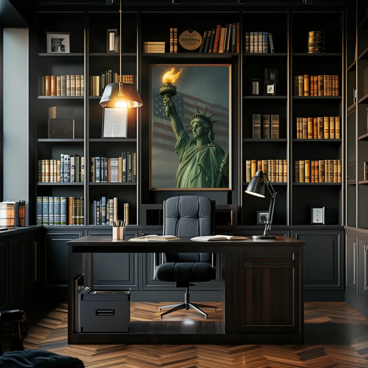 The Statue of Liberty and the American Flag Poster