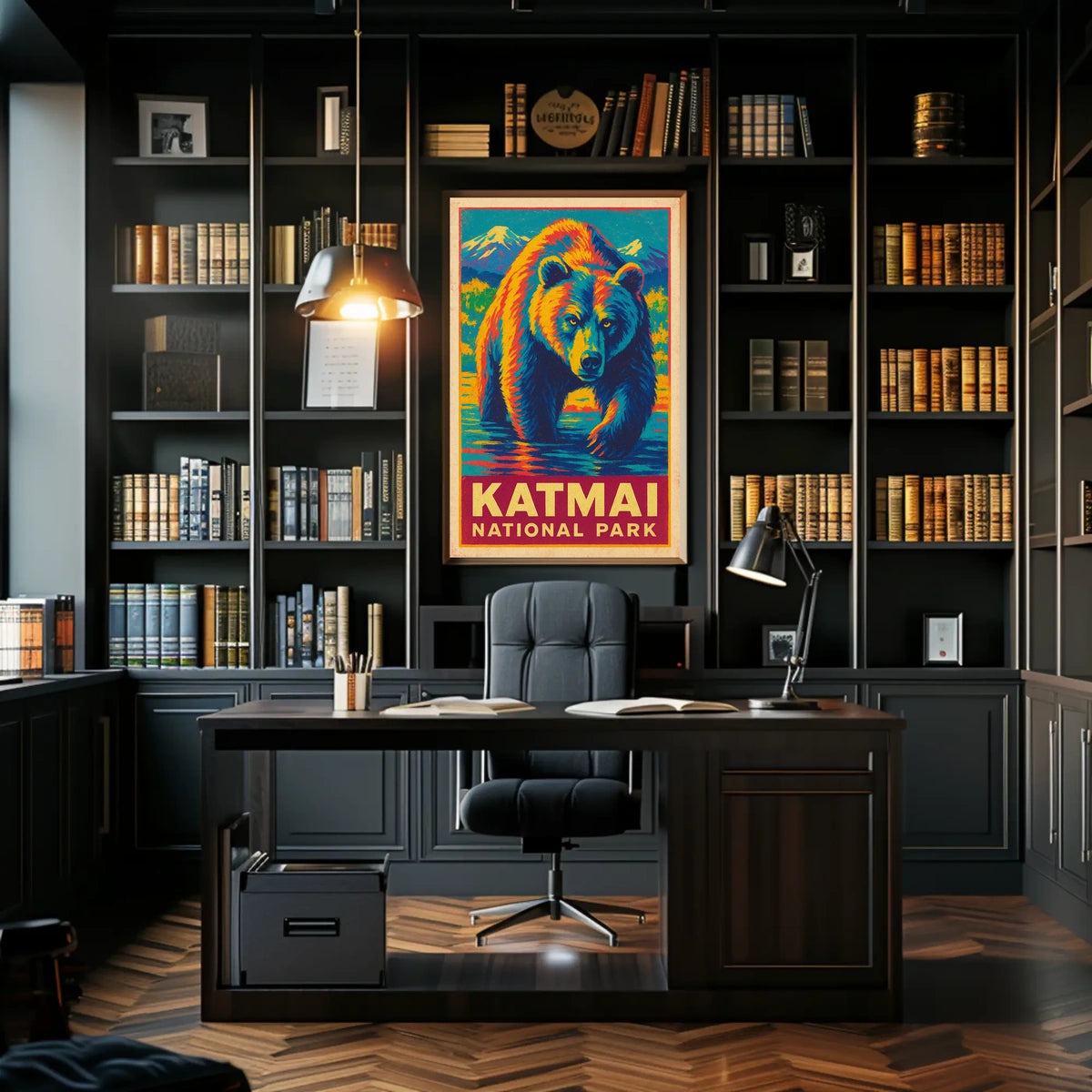 Katmai National Park Vintage Bear Adventure Wildlife Poster