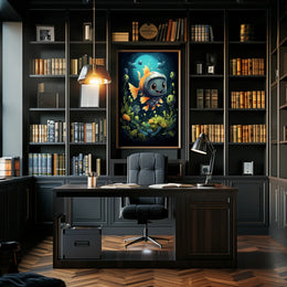 Goldfish in Futuristic Robotic Helmet Poster