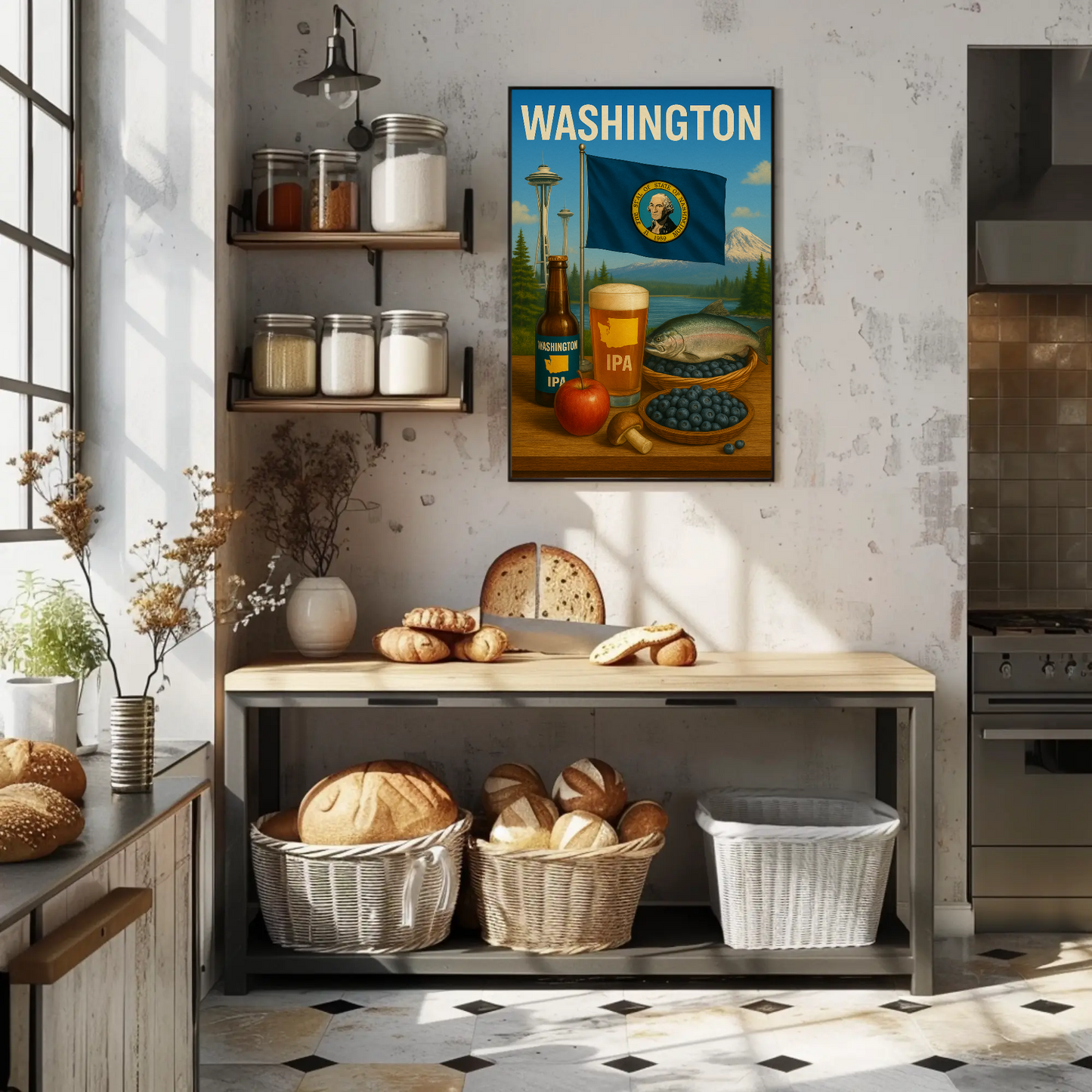 Washington IPA Salmon Space Needle Travel Poster