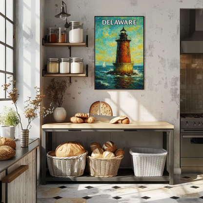 Delaware Offshore Lighthouse Sailboat Travel Poster