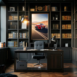 Red Sports Car in Motion Poster PosterGoat