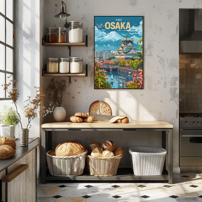 Osaka Japan Cherry Blossoms and Castle Travel Poster