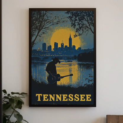 Tennessee Vintage Poster - Music and Cityscape