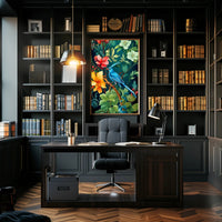 Tropical Bird and Flowers Vibrant Art Animal Poster