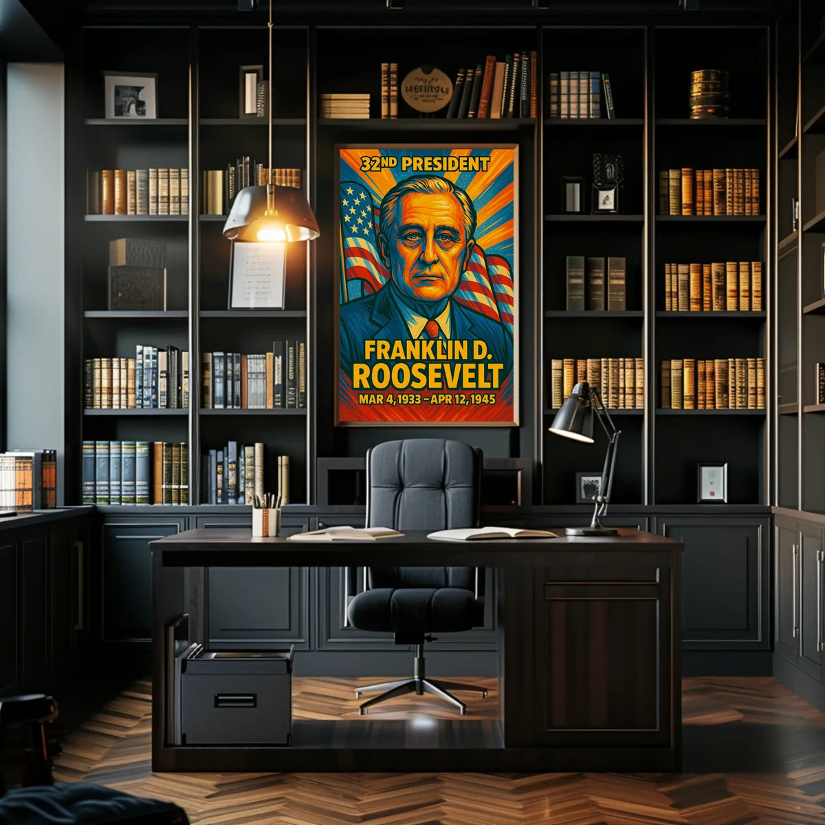 Franklin D. Roosevelt 32nd President of the United States Colorful Comic Book Style Poster