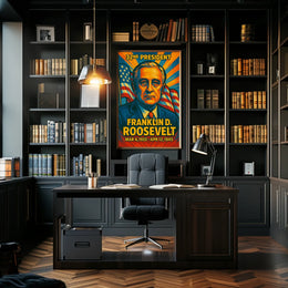 Franklin D. Roosevelt 32nd President of the United States Colorful Comic Book Style Poster