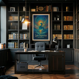 Enchanted Lake Superior: Dragon at Dusk Fantasy or Mythology Poster