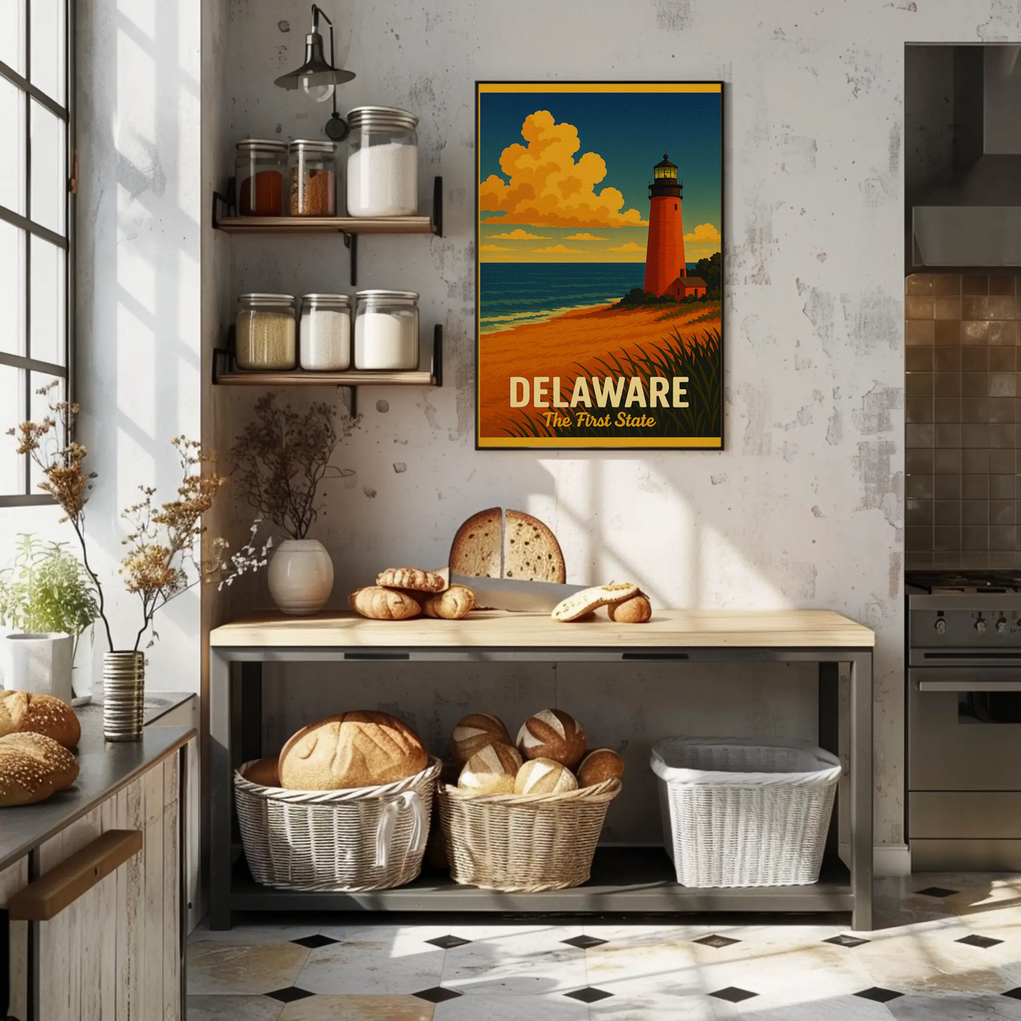 Delaware First State Coastal Lighthouse Travel Poster