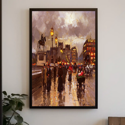 Paris Evening Streetlights Market Vintage Travel Poster