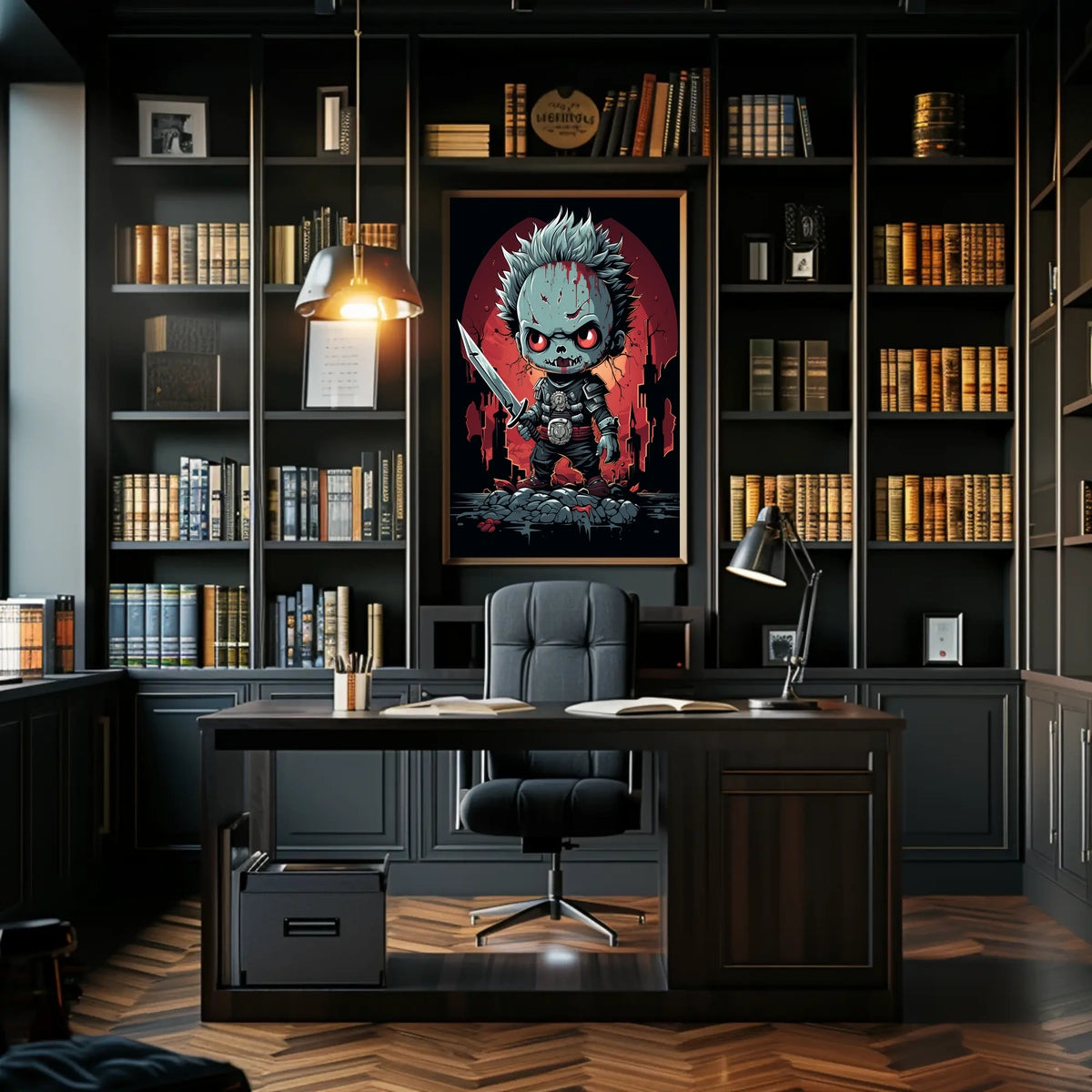 Cartoonish Menacing Zombie Character: Abstract Pop Culture Poster