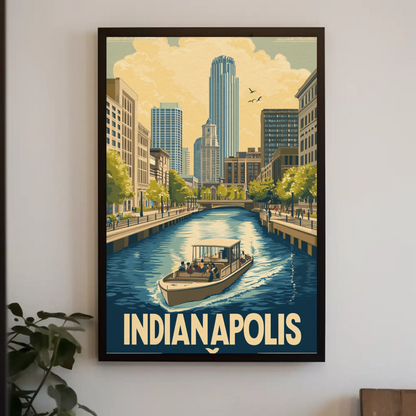 Indianapolis Indiana - Downtown Canal Vintage Travel Poster
