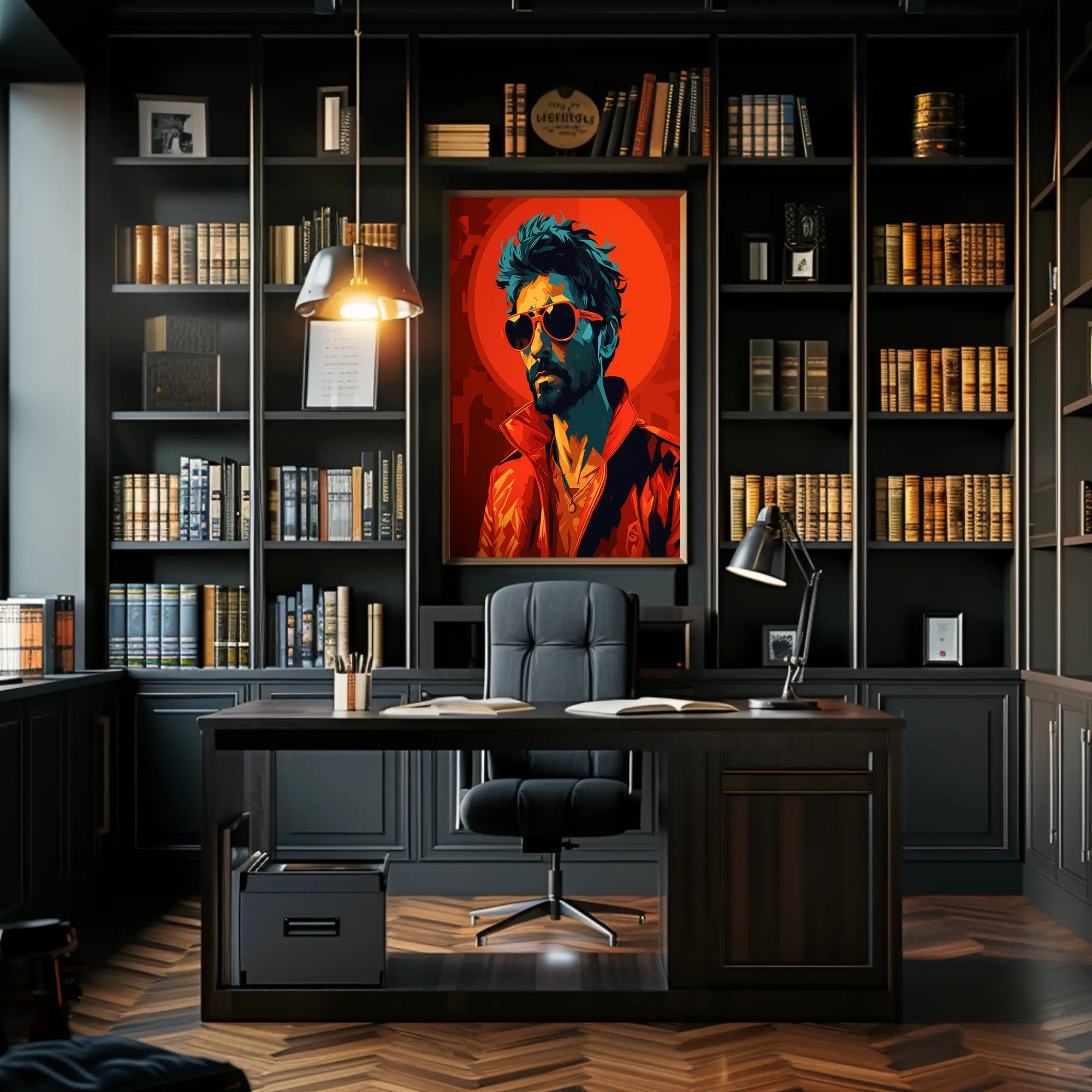 Vibrant Portrait In Red Poster PosterGoat