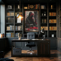 Mysterious Hooded Figure in Grayscale Artistic Poster PosterGoat