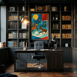 Whimsical Reindeer Soccer Christmas Poster Vintage Style