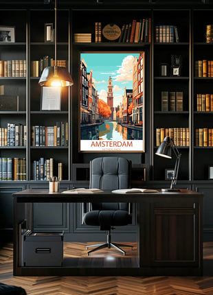 Amsterdam Canals Vintage Travel Poster