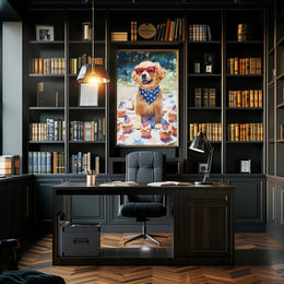 Golden Retriever Puppy Wearing Red Sunglasses Poster