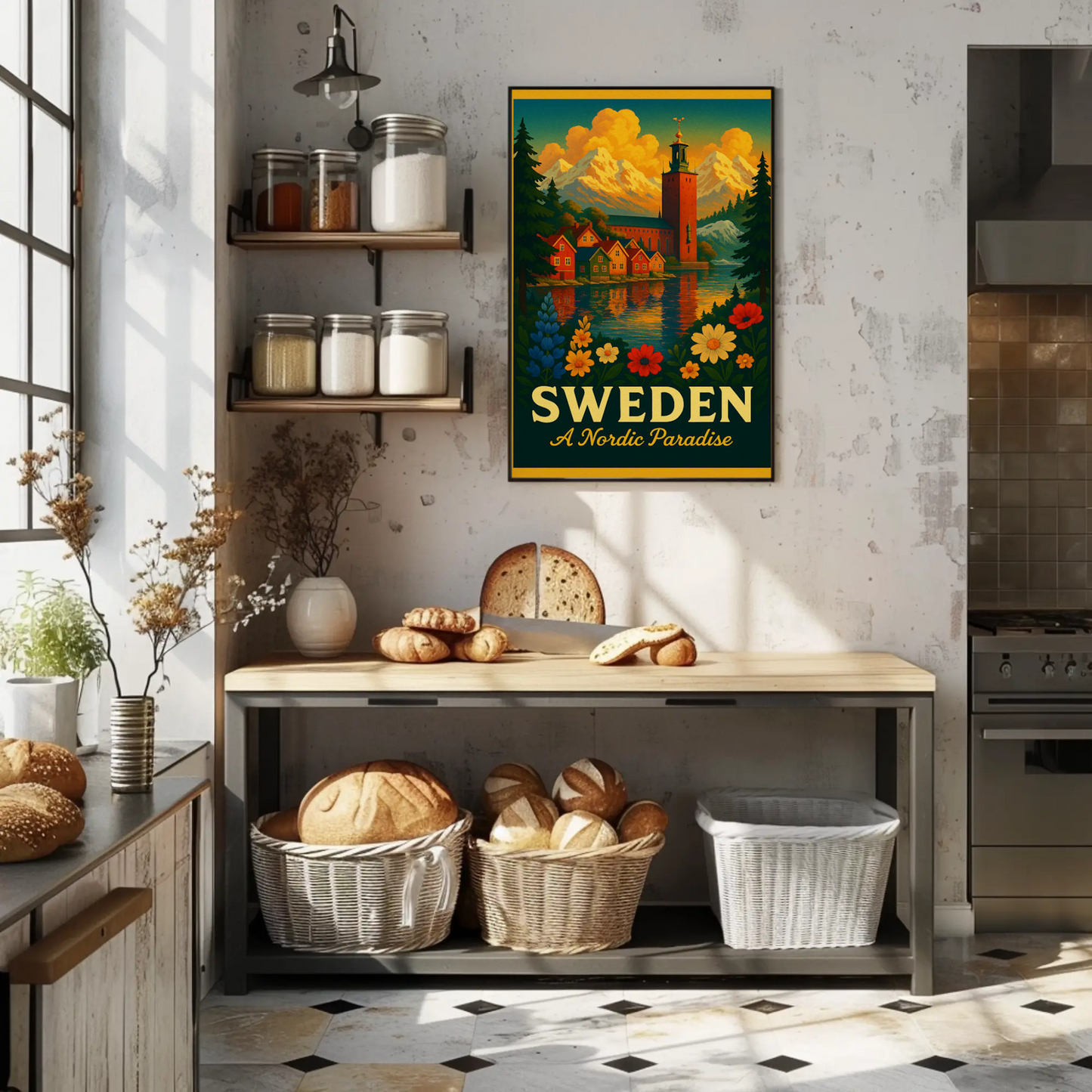 Sweden Nordic Paradise Mountains Lakes Flowers Poster
