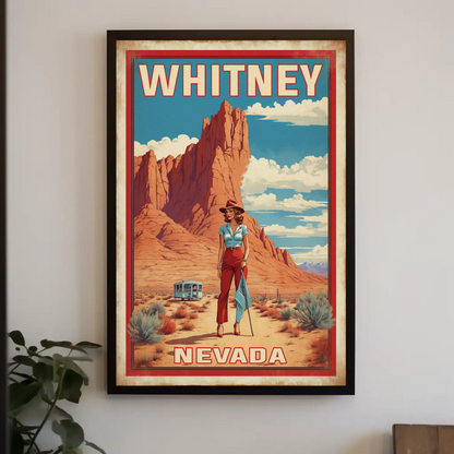 Whitney Nevada Desert Cowgirl Scene Vintage Travel Poster