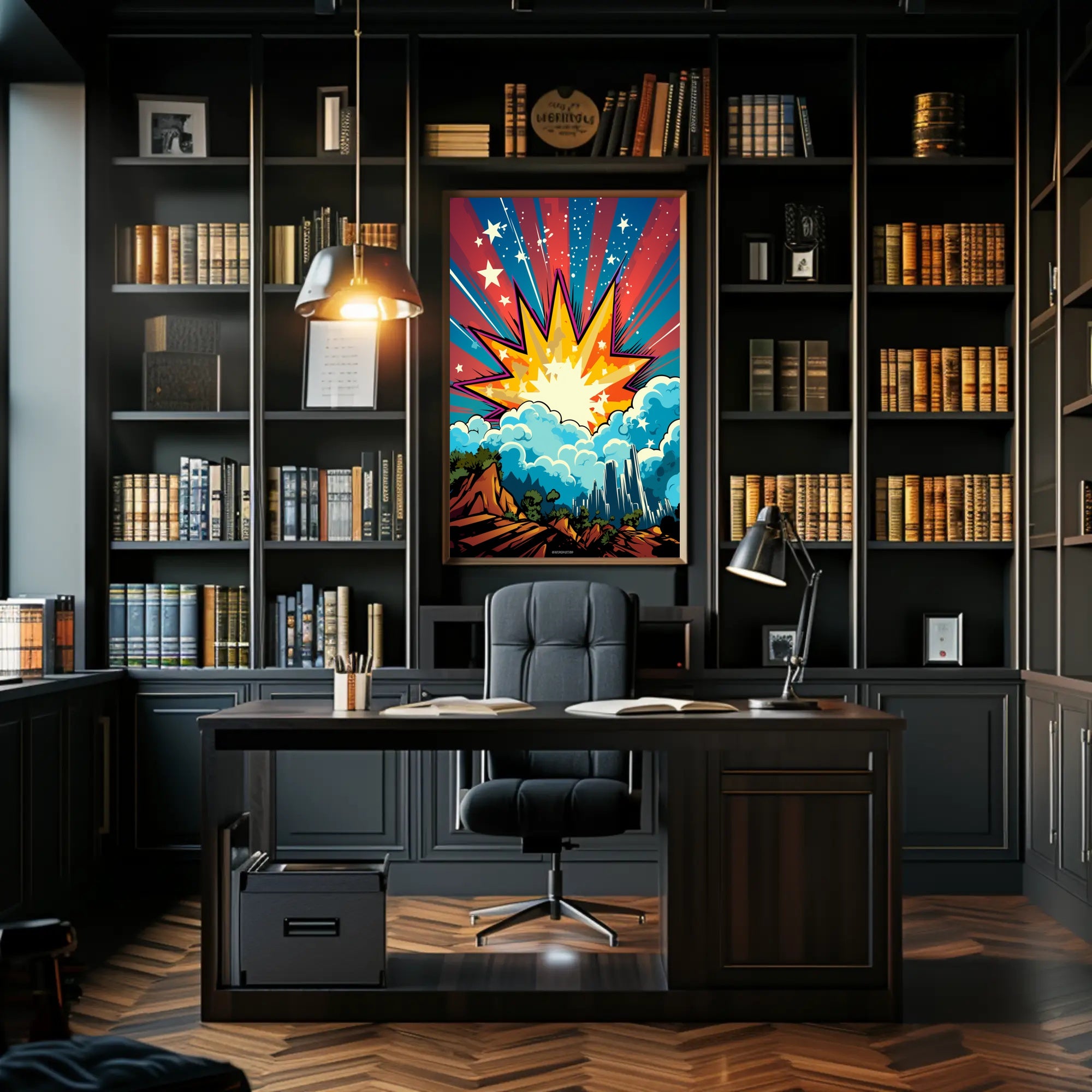 Cosmic Explosion Over Cityscape Poster