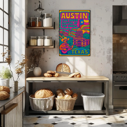 Psychedelic Sounds of Austin, Texas Travel Poster