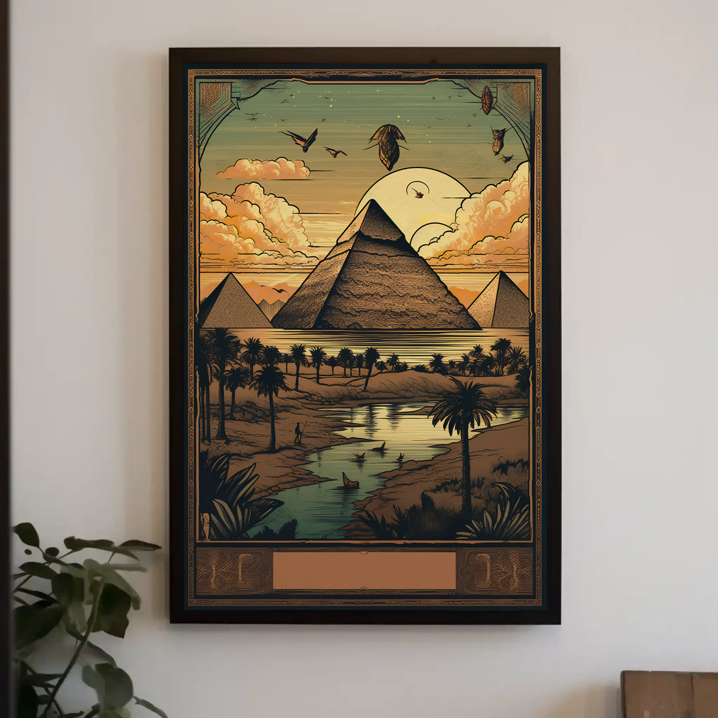 Egyptian Pyramids At Sunset Nile View Vintage Travel Poster