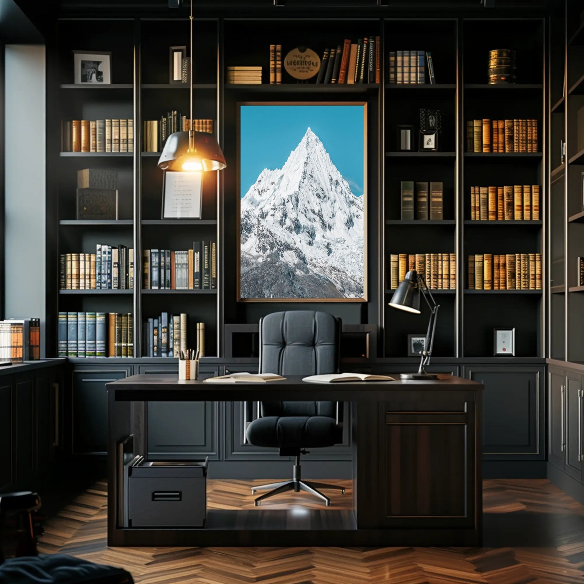 Majestic Snowy Mountain Under Blue Sky National Park Poster