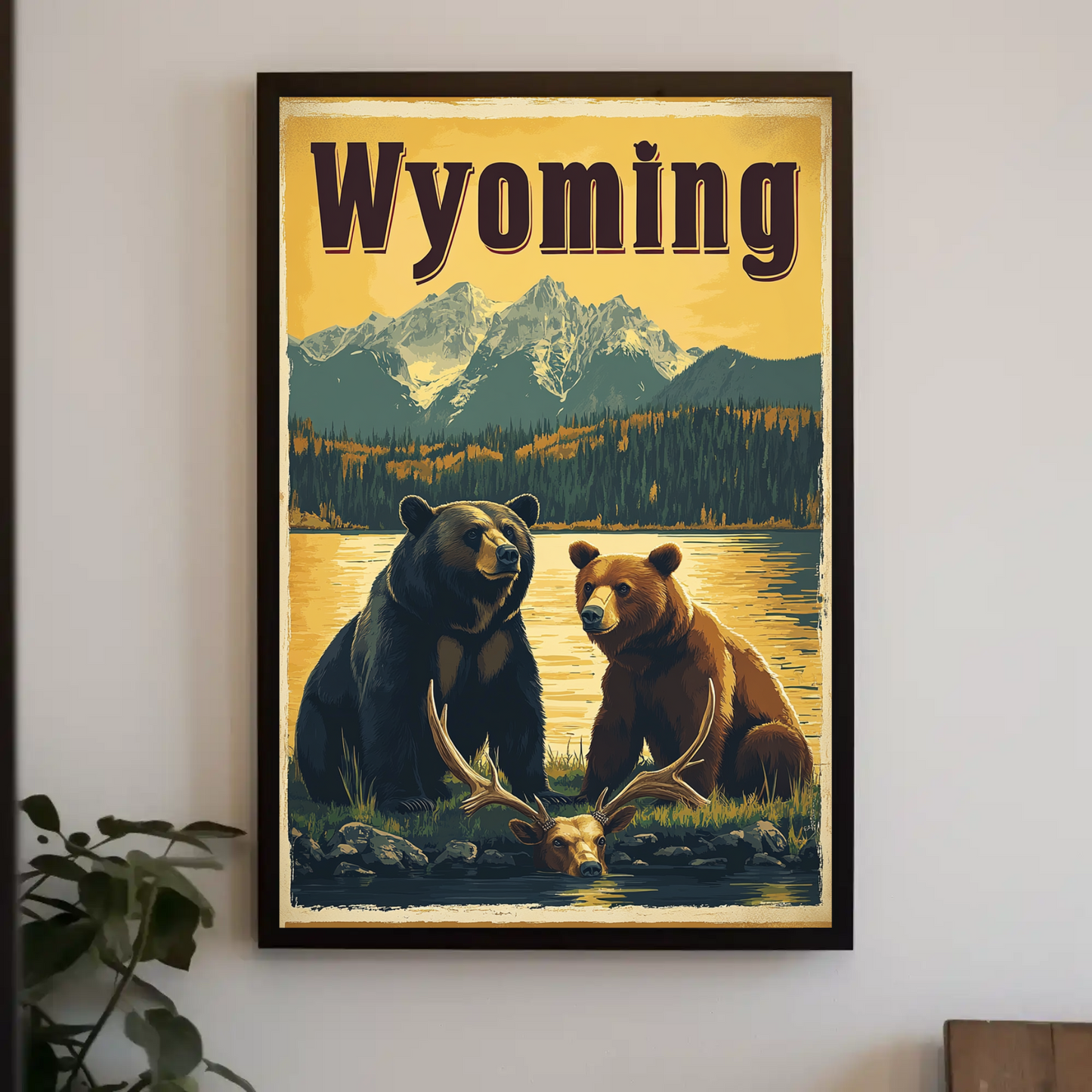Wyoming Bears Mountain Vintage Poster