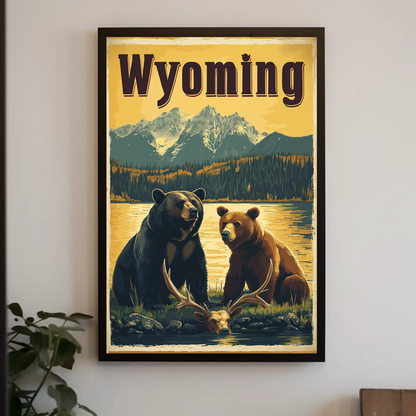 Wyoming Bears Mountain Vintage Poster