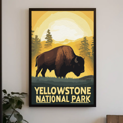 Yellowstone National Park Bison Vintage Poster