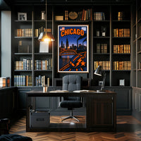 Chicago Skyline and Symbols Poster PosterGoat
