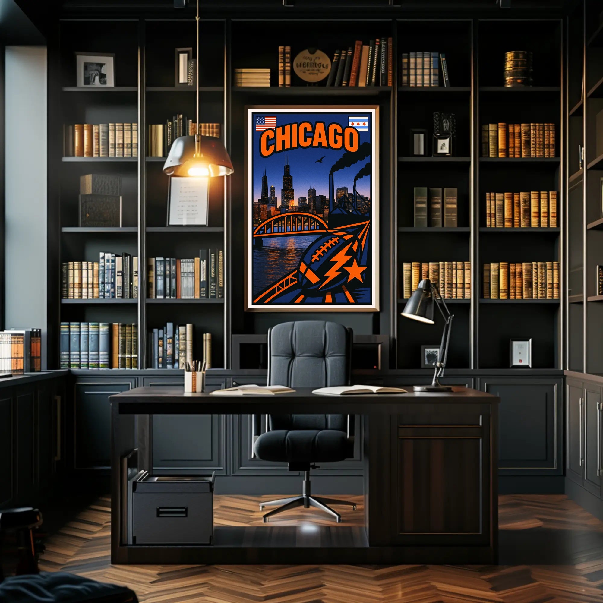 Chicago Skyline and Symbols Poster PosterGoat