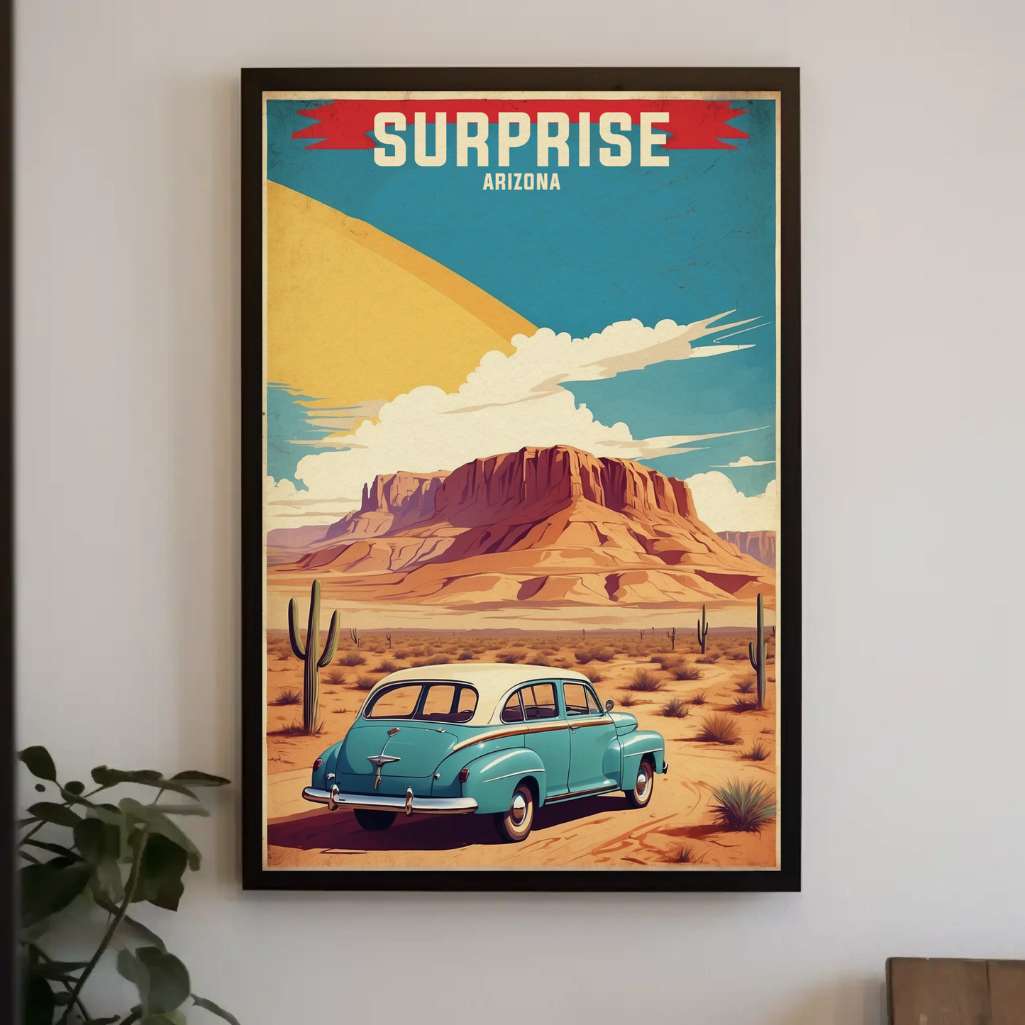 Surprise Arizona Sunset Desert Drive Vintage Travel Poster