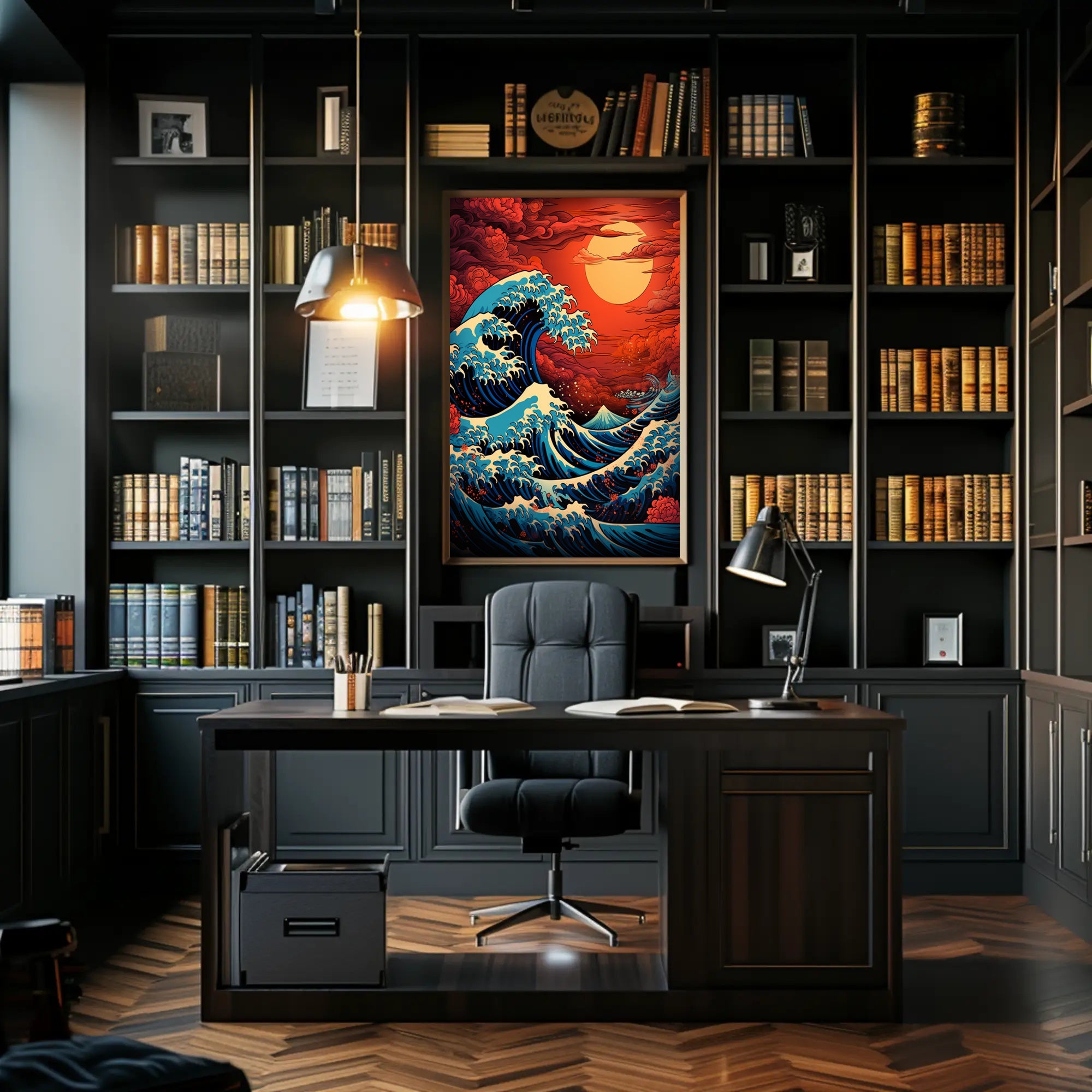 The Great Wave And Fiery Sky Poster PosterGoat