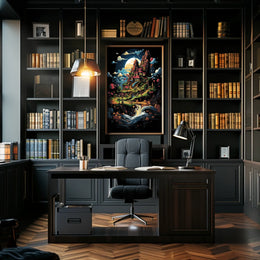 Whimsical Village Fantasy Landscape Art Poster