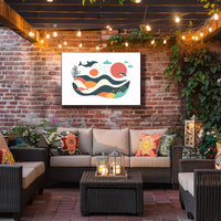 The poster features a whimsical and abstract marine scene. Central to the design Travel Poster