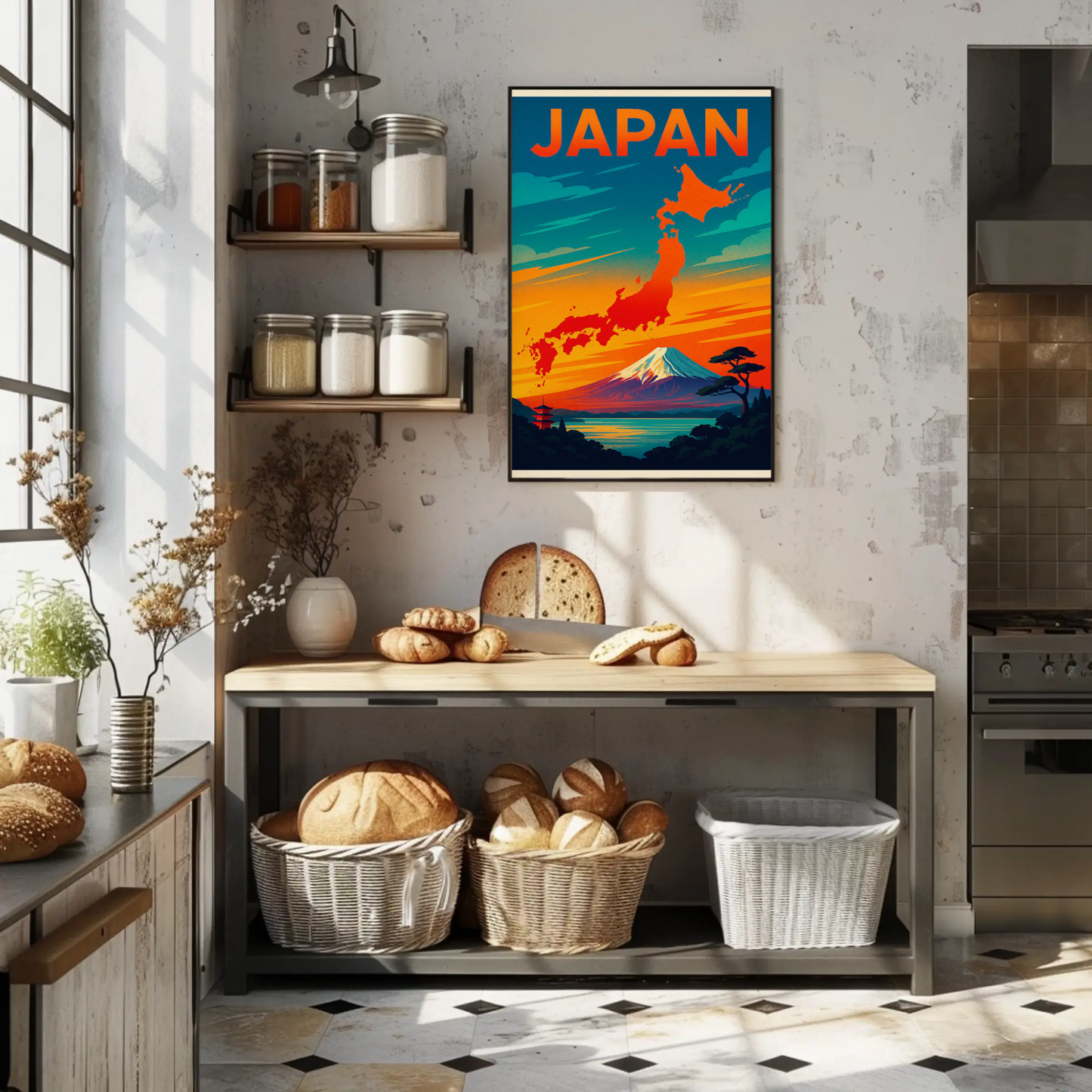 Japan Mount Fuji Map Sunset Travel Poster Poster