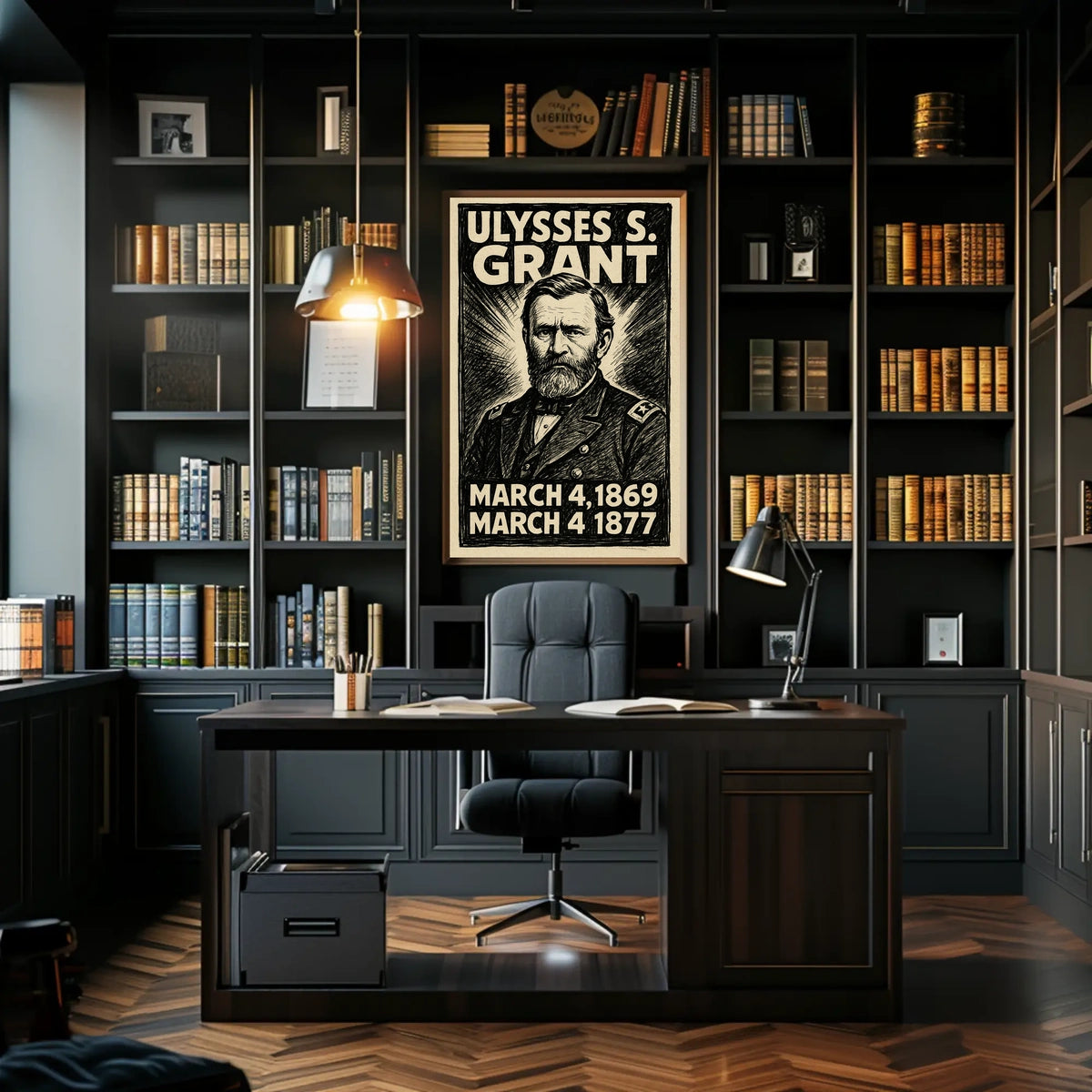 Ulysses S. Grant 18th President of the United States B & W Comic Sketch Poster