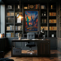 New York City Landmarks Sunset Poster Abstract Wall Art