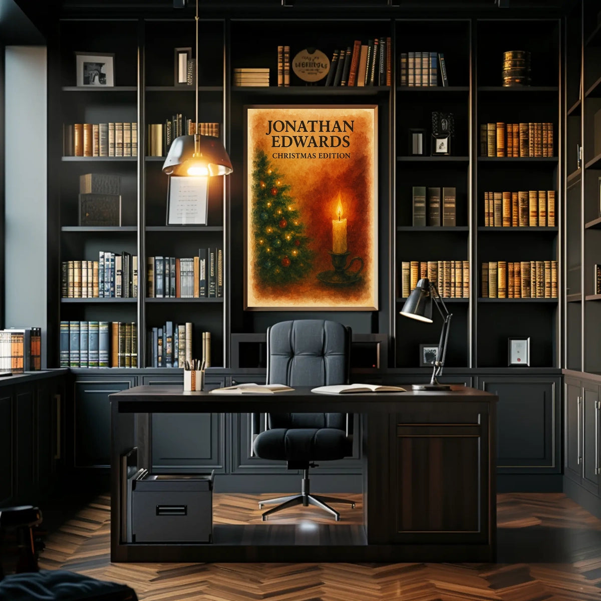 Warm Christmas Setting, Ornaments and Candle Art Poster