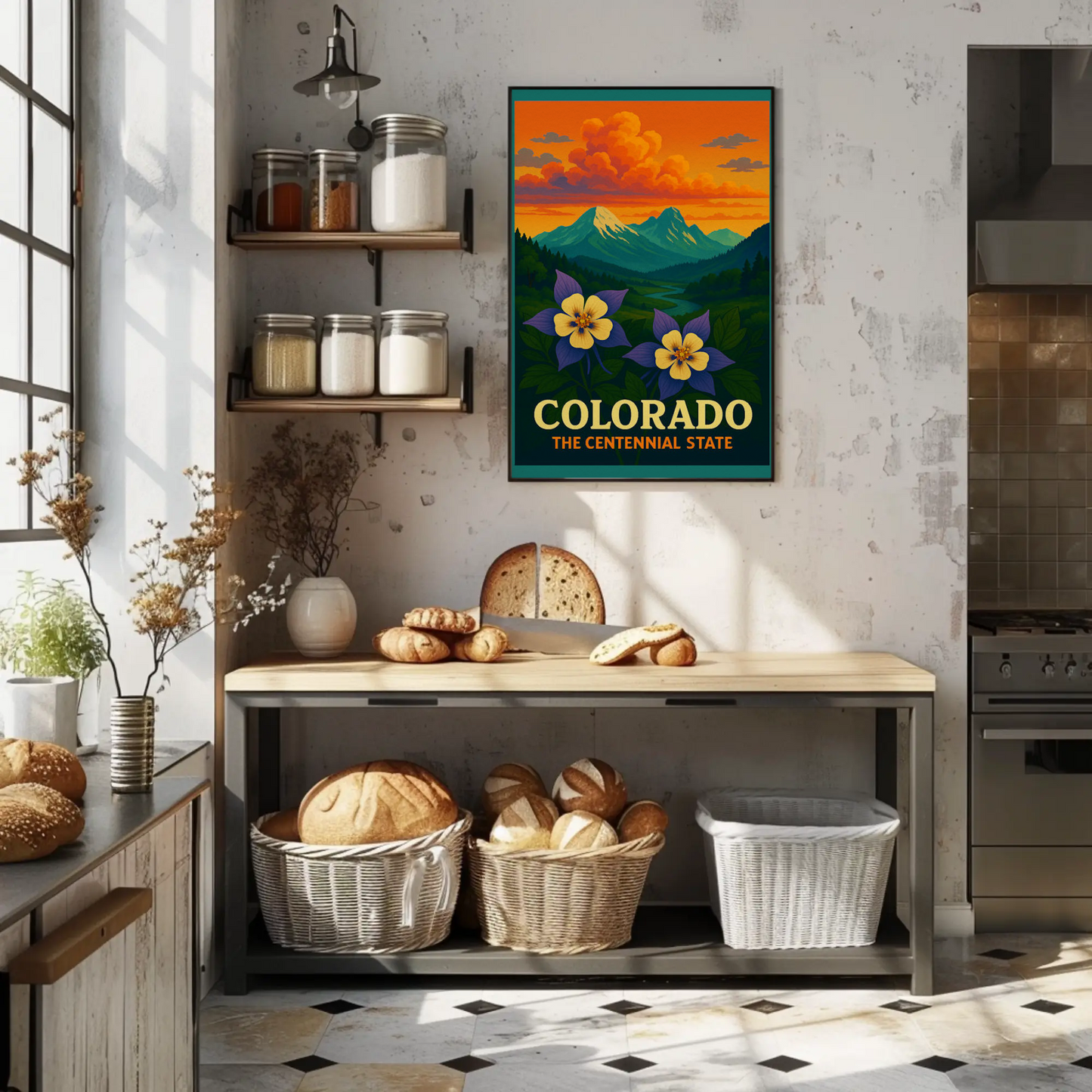 Colorado Centennial State Flowers Sunset Travel Poster