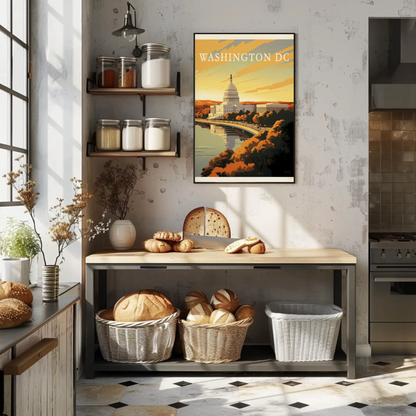 Washington DC Capitol Waterfront Sunset Travel Poster