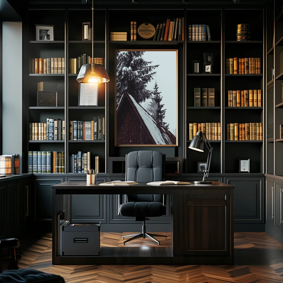 Serene Winter Cabin Scene National Park Poster