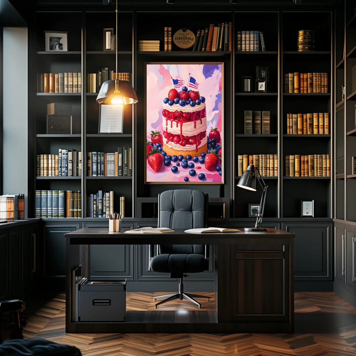 Vibrant American Flag Street Scene Impressionist Poster